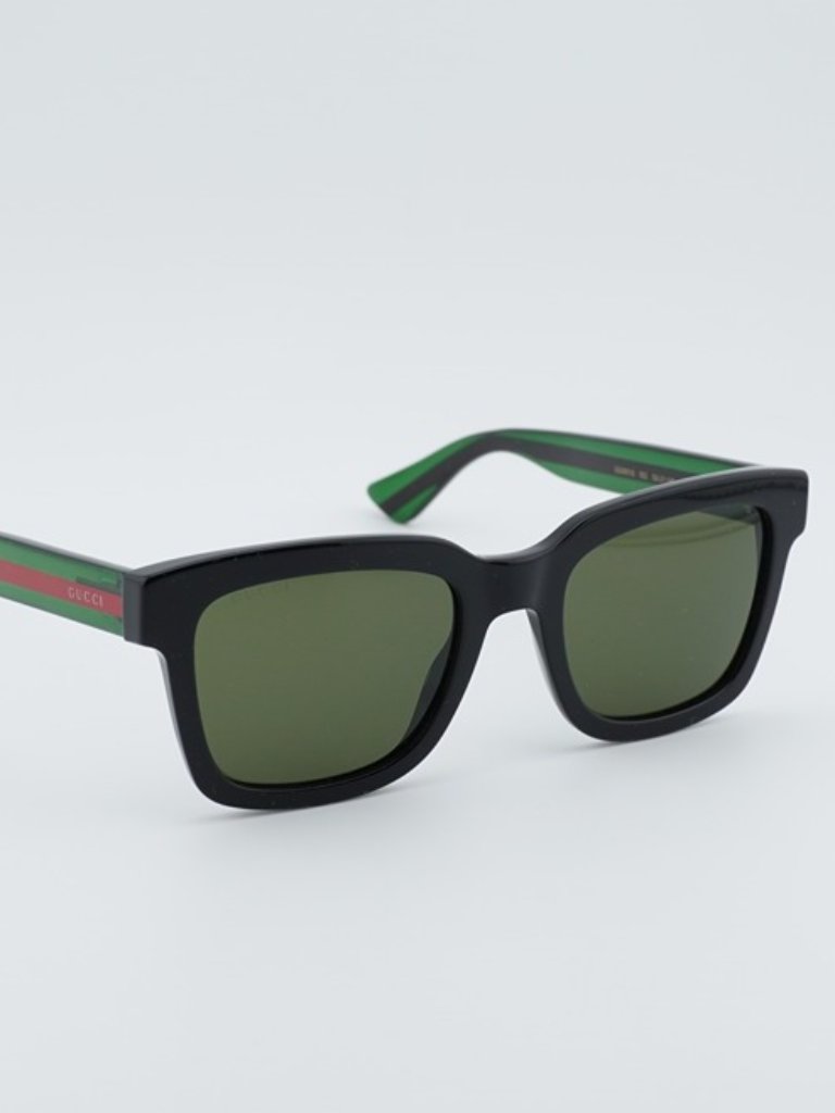 Gucci Gg0001s 002 Men Sunglasses Black Square Frame, Green Lenses